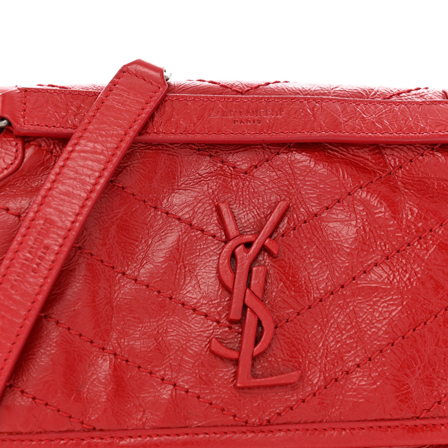 Crinkled Calfskin Matelasse Monogram Baby Niki Chain Satchel Rouge Eros