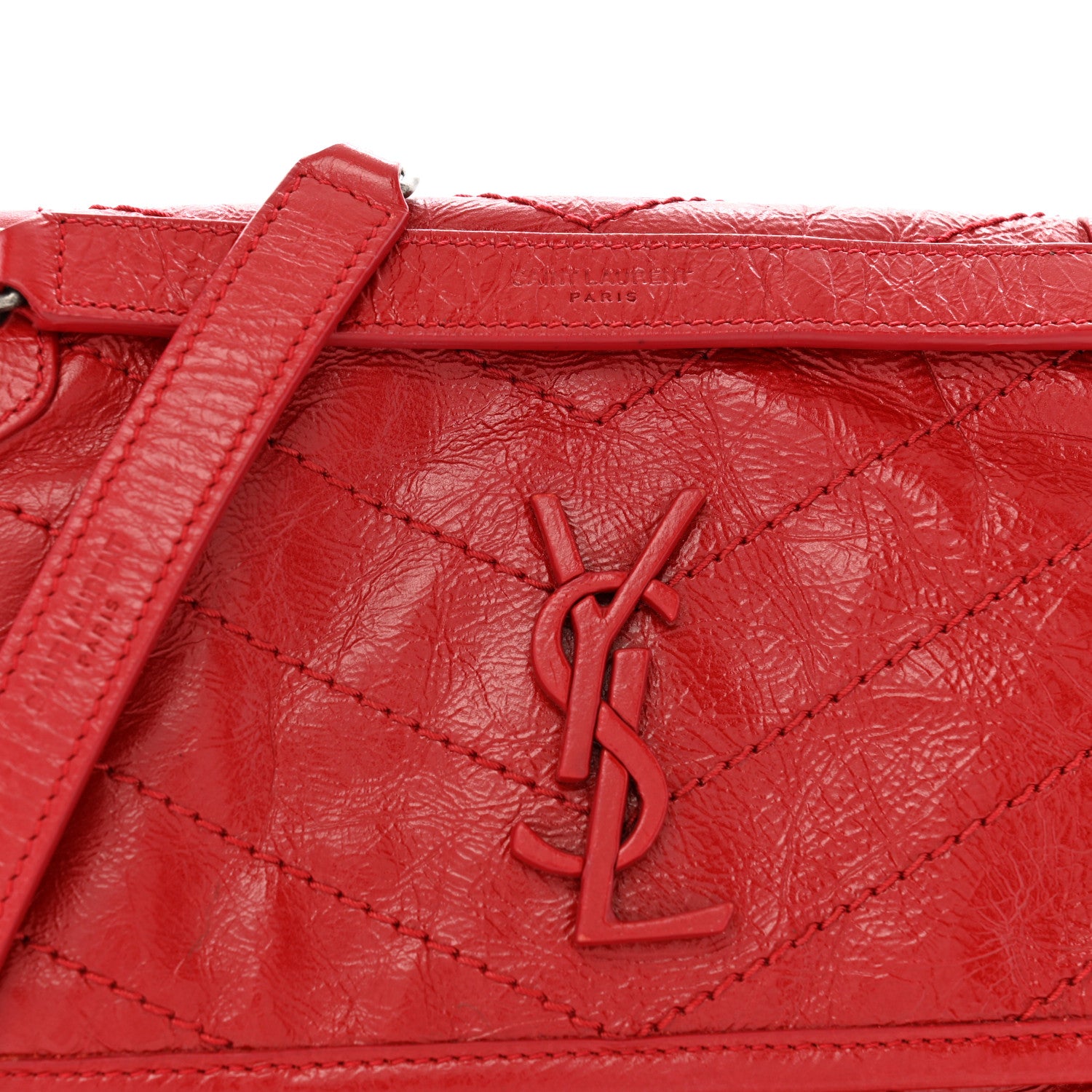Saint Laurent Crinkled Calfskin Matelasse Monogram Baby Niki Chain Satchel Rouge Eros 8 of 12