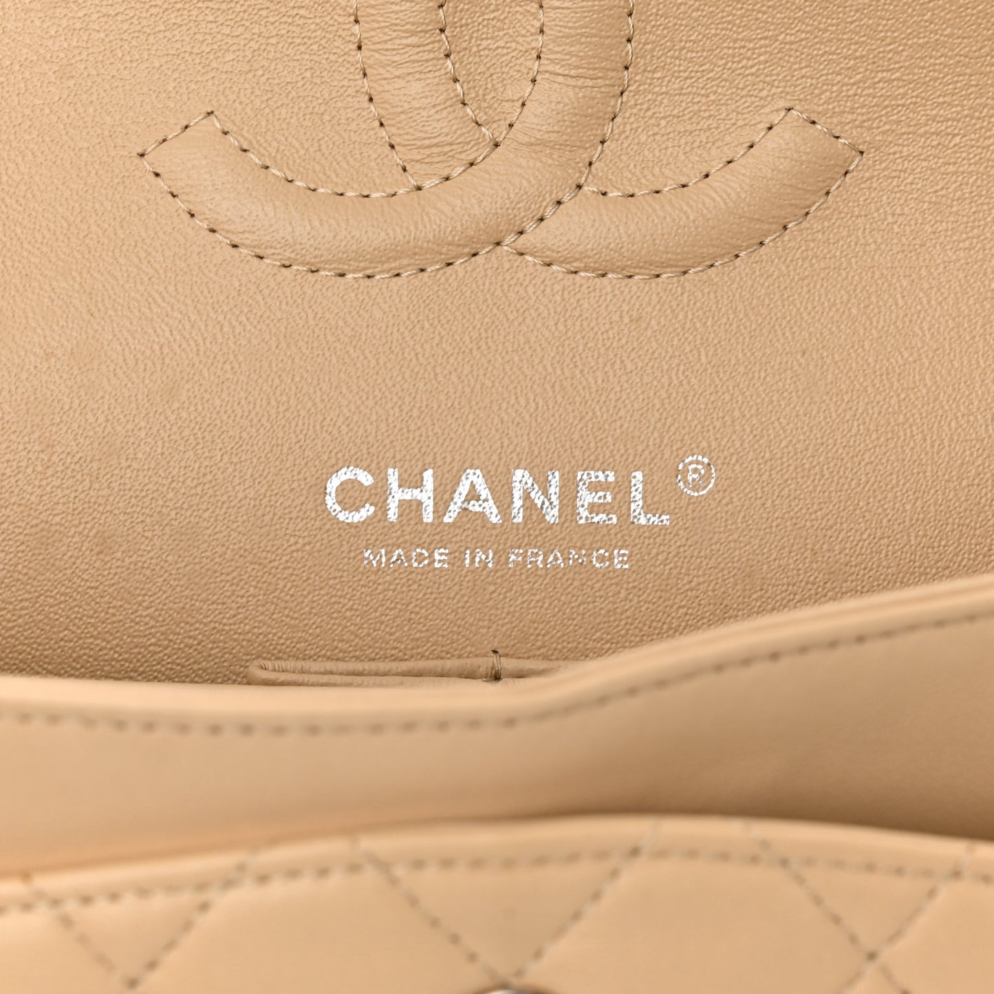 Lambskin Quilted Medium Double Flap Beige