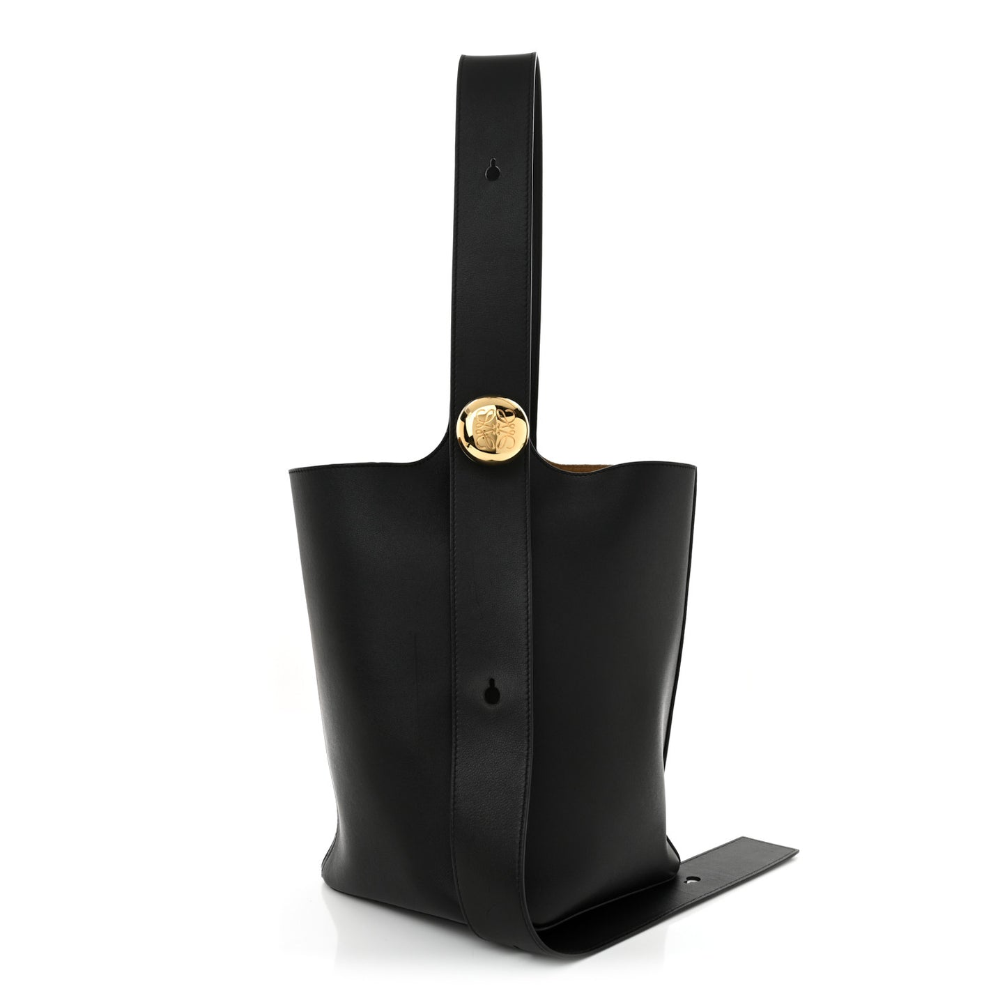 Smooth Calfskin Medium Pebble Bucket Bag Black