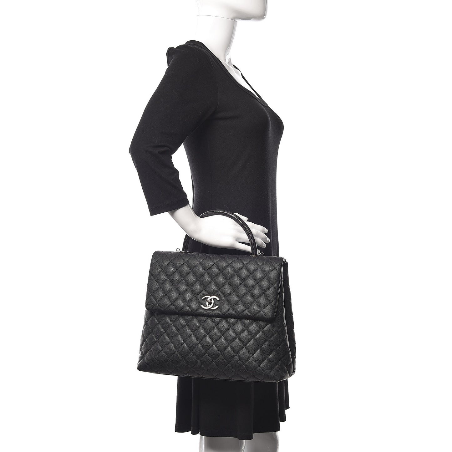 Caviar Lizard Quilted Large Coco Handle Flap Black