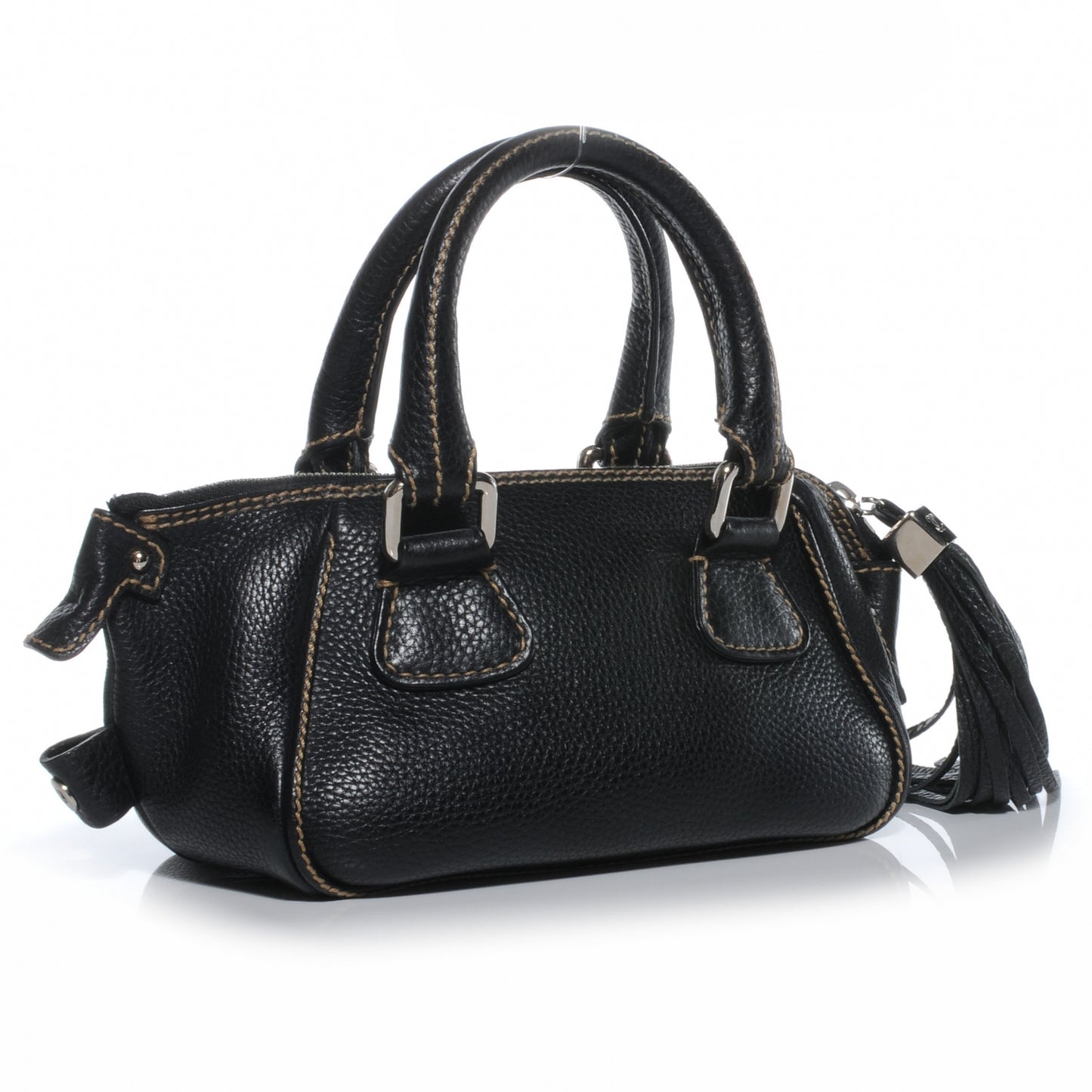 Leather Small Tassel Handbag Black