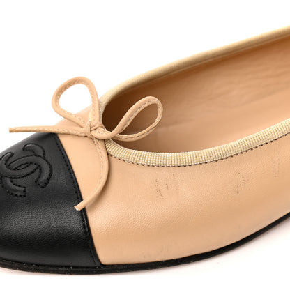 Chanel Lambskin Cap Toe CC Ballerina Flats 37 Beige Black 11 of 12
