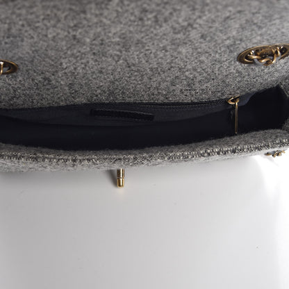 Chanel Wool Felt Grosgrain Quilted Medium CC Eyelet Flap Grey 5 of 7