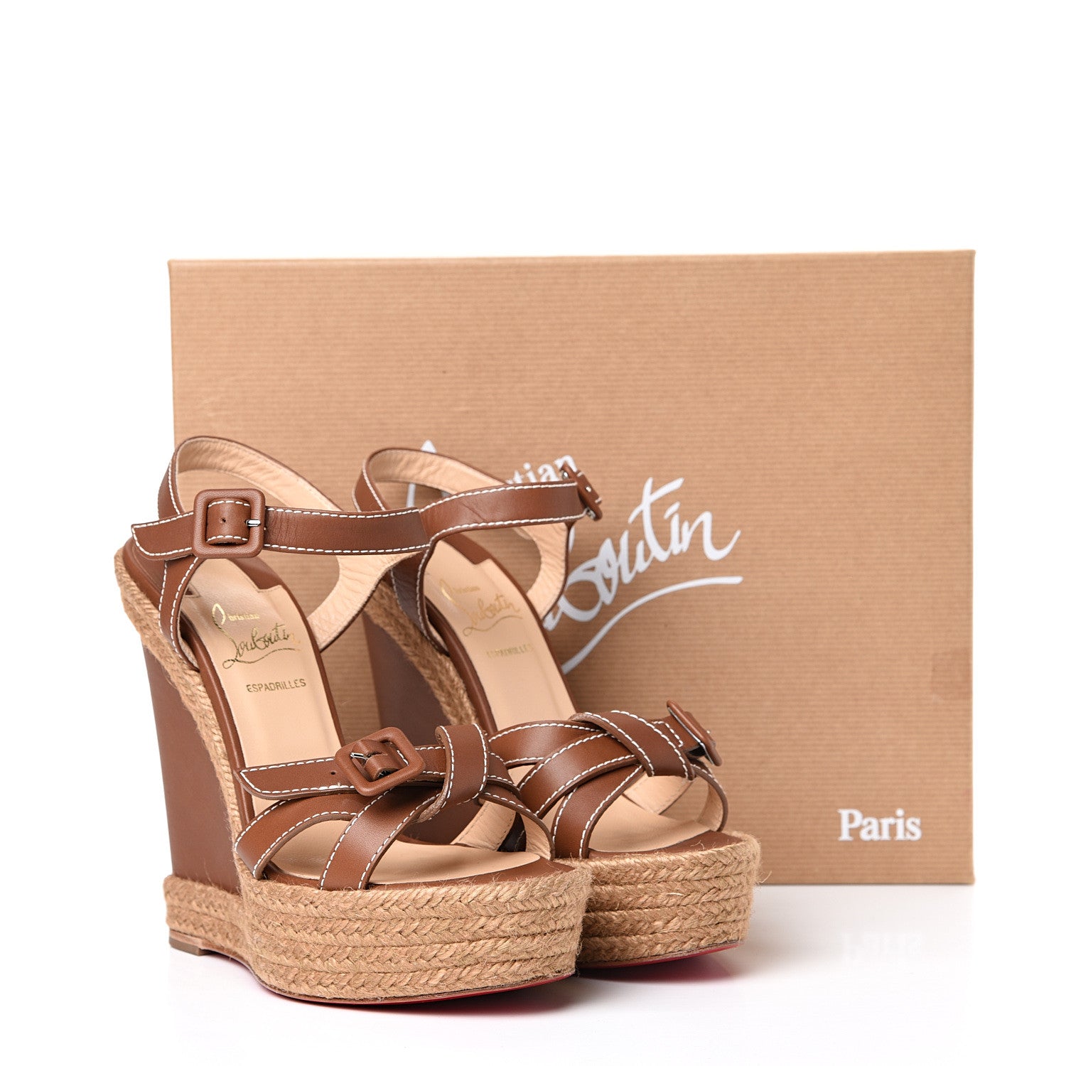 Christian Louboutin Calfskin Rope Zero Problem 140 Espadrille Wedges 37 Cognac 12 of 12