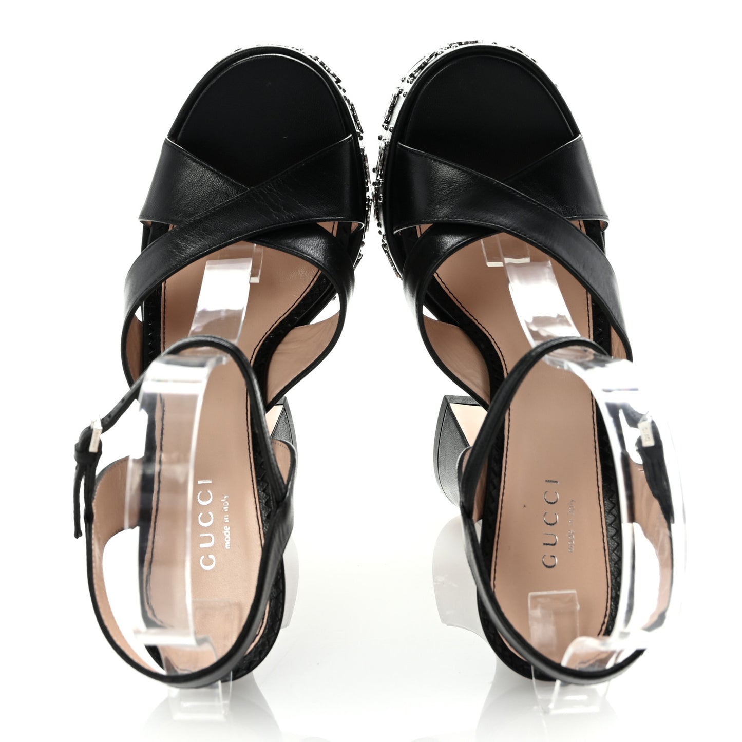 Malaga Kid Interlocking G Studs 155mm Platform Sandals 36 Perfect Black