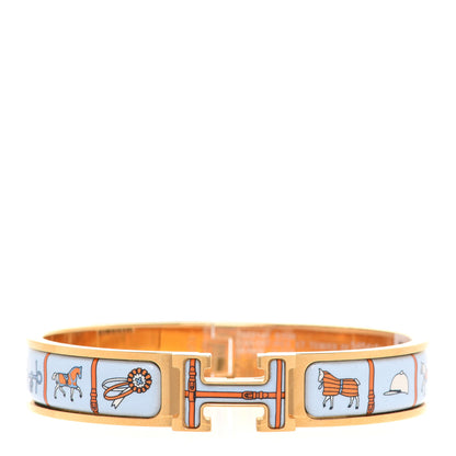 Hermes Enamel Printed Narrow Couvertures et Tenues de Jour GM Orange Blue 1 of 6