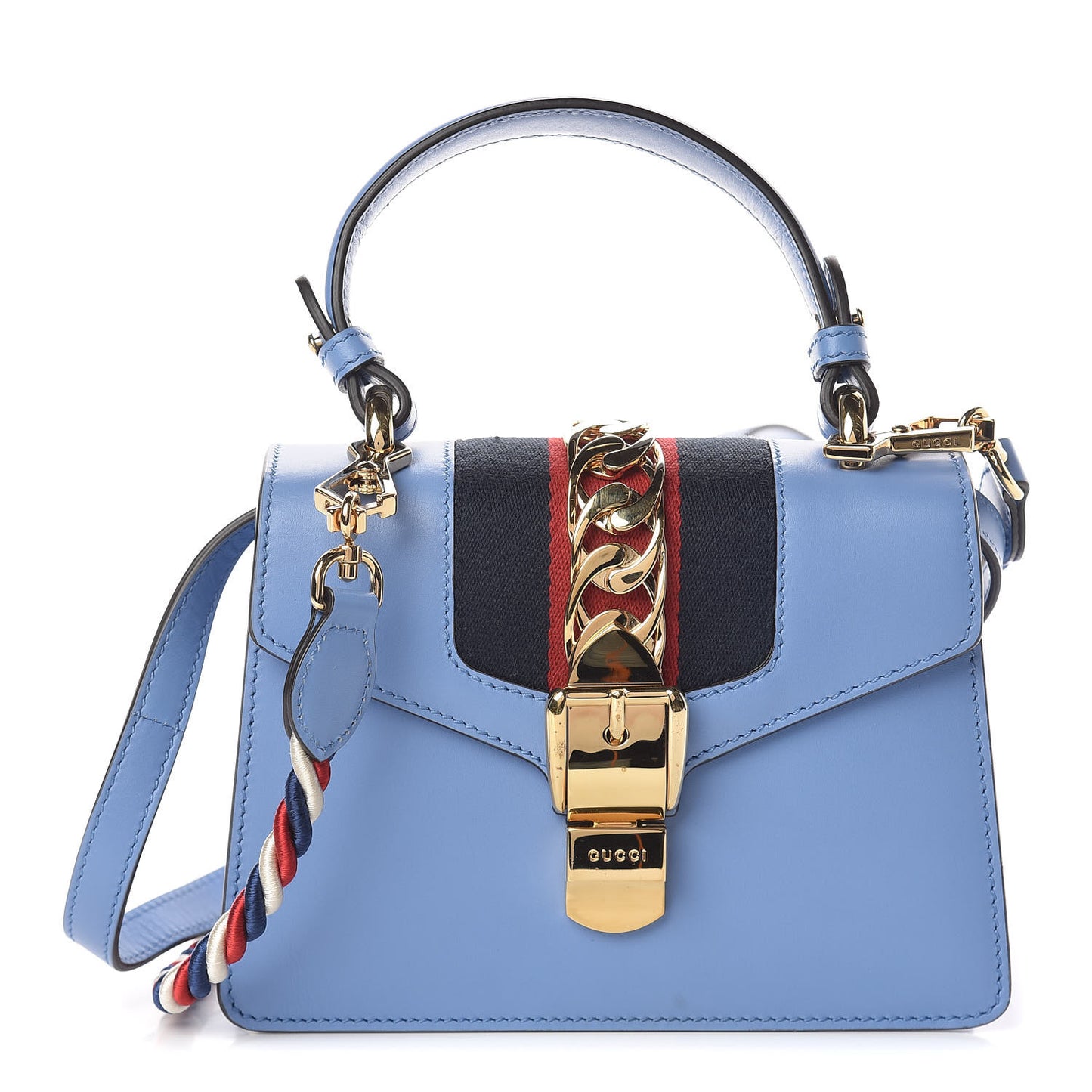 Vitello Fontanella Web Mini Sylvie Top Handle Bag Clear Sky Blue