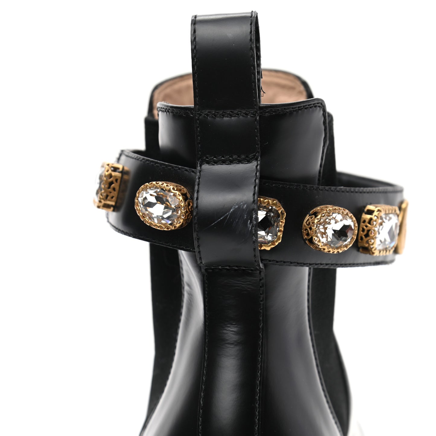Calfskin Crystal GG Trip Chelsea Ankle Boots 37.5 Black