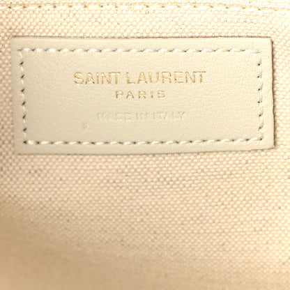Saint Laurent Linen Calfskin Small Rive Gauche Tote Military Green Blanc Vintage 6 of 9