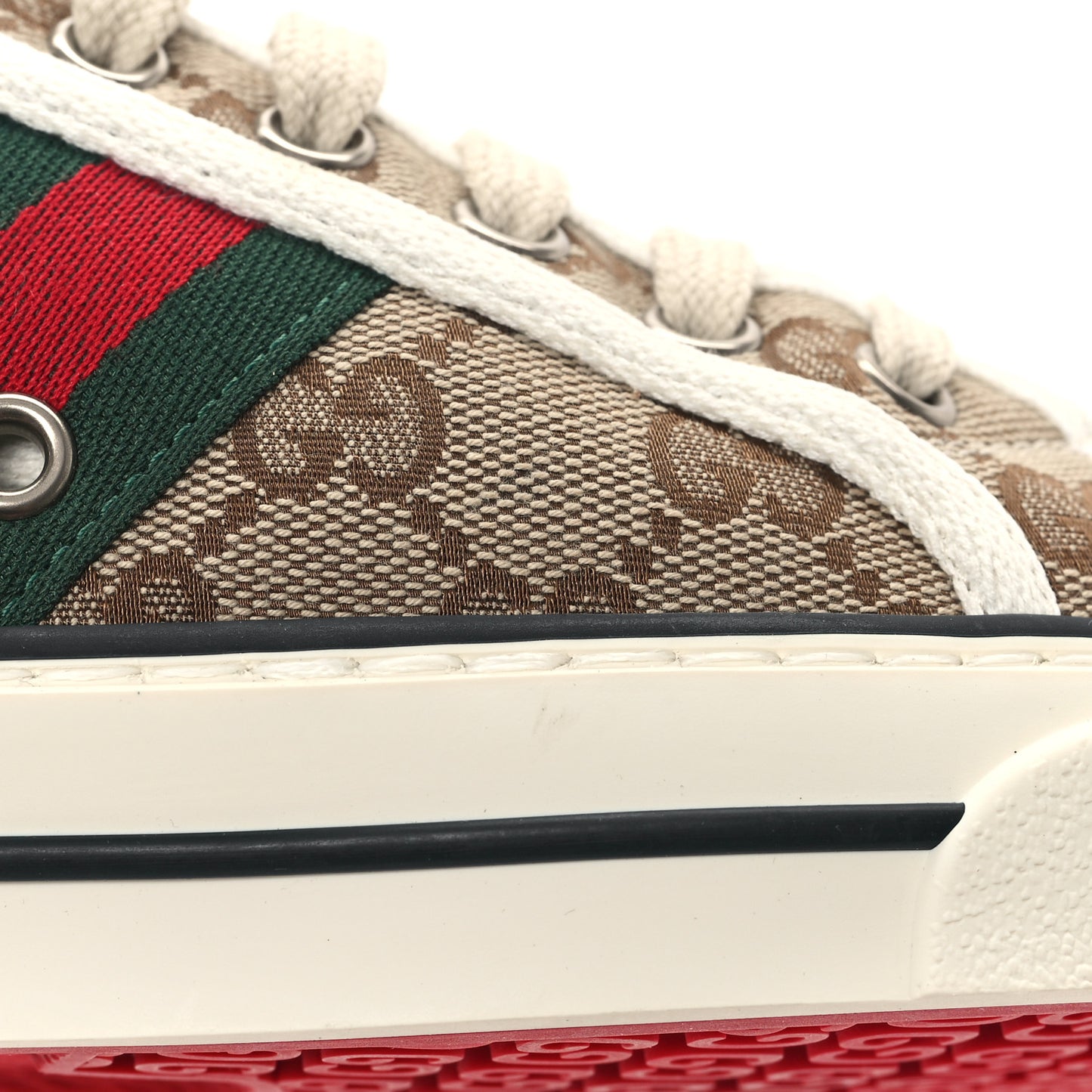 GG Monogram Web Womens 1977 Tennis Sneakers 39 Beige Ebony Mystic White