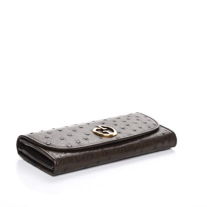 Gucci Ostrich 1973 Continental Clutch Wallet Cocoa Brown 4 of 6