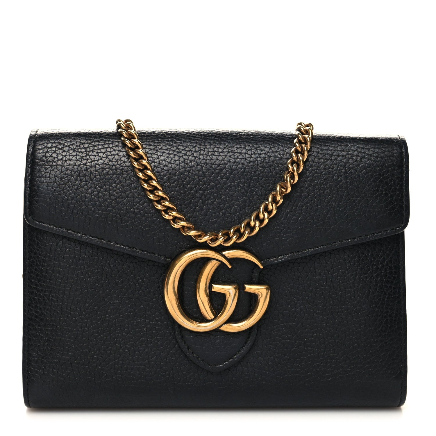 Gucci Calfskin GG Marmont Chain Wallet Black 1 of 12