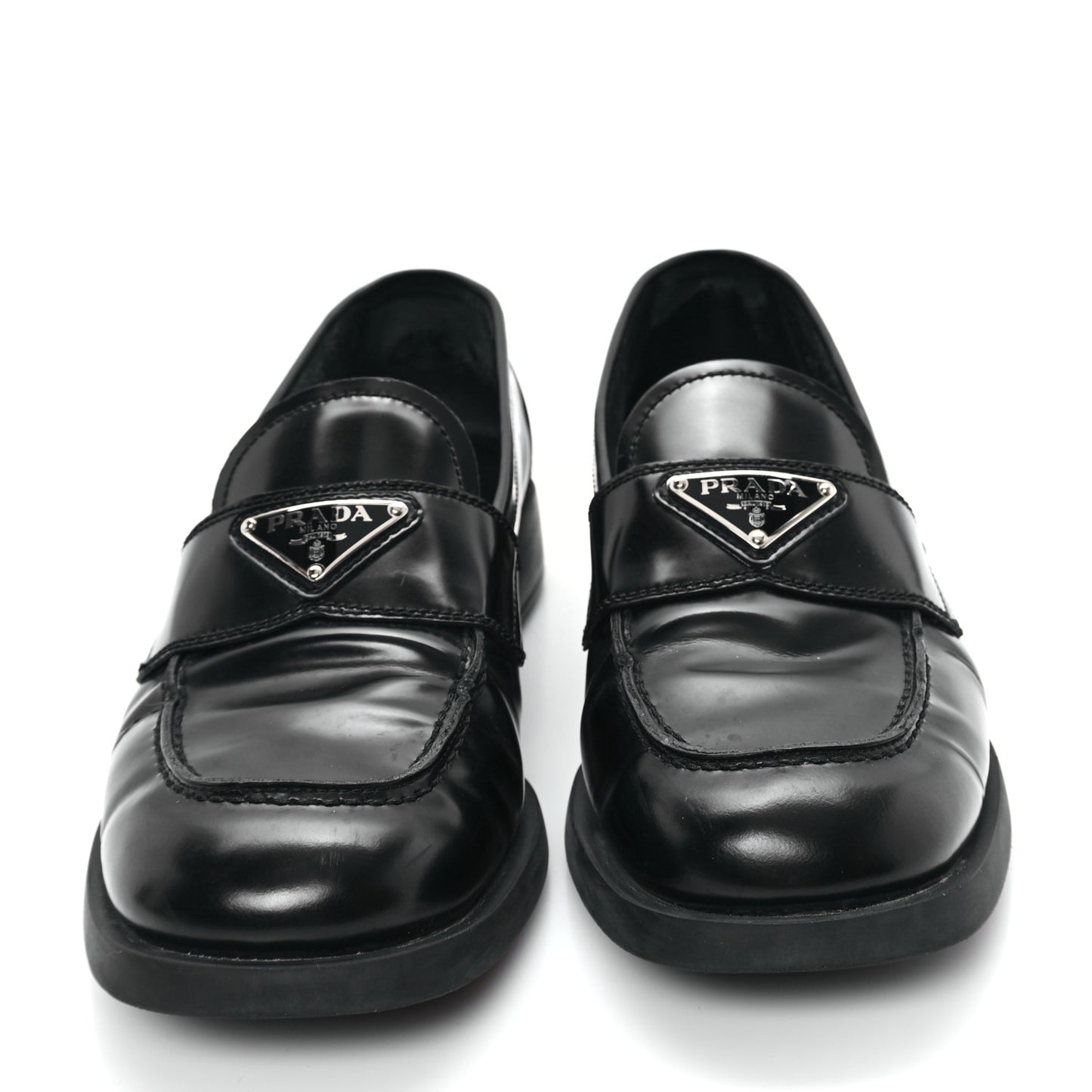 Spazzolato Metal Triangle Logo 20mm Loafers 39.5 Black