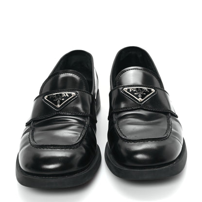 Prada Spazzolato Metal Triangle Logo 20mm Loafers 39.5 Black 3 of 11