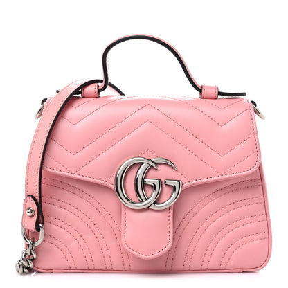 Gucci Calfskin Matelasse Mini GG Marmont Top Handle Shoulder Bag Wild Rose 1 of 10