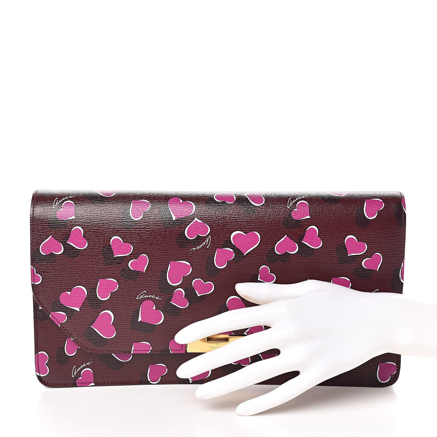 Textured Calfskin Heartbeat Print Clutch New Wine