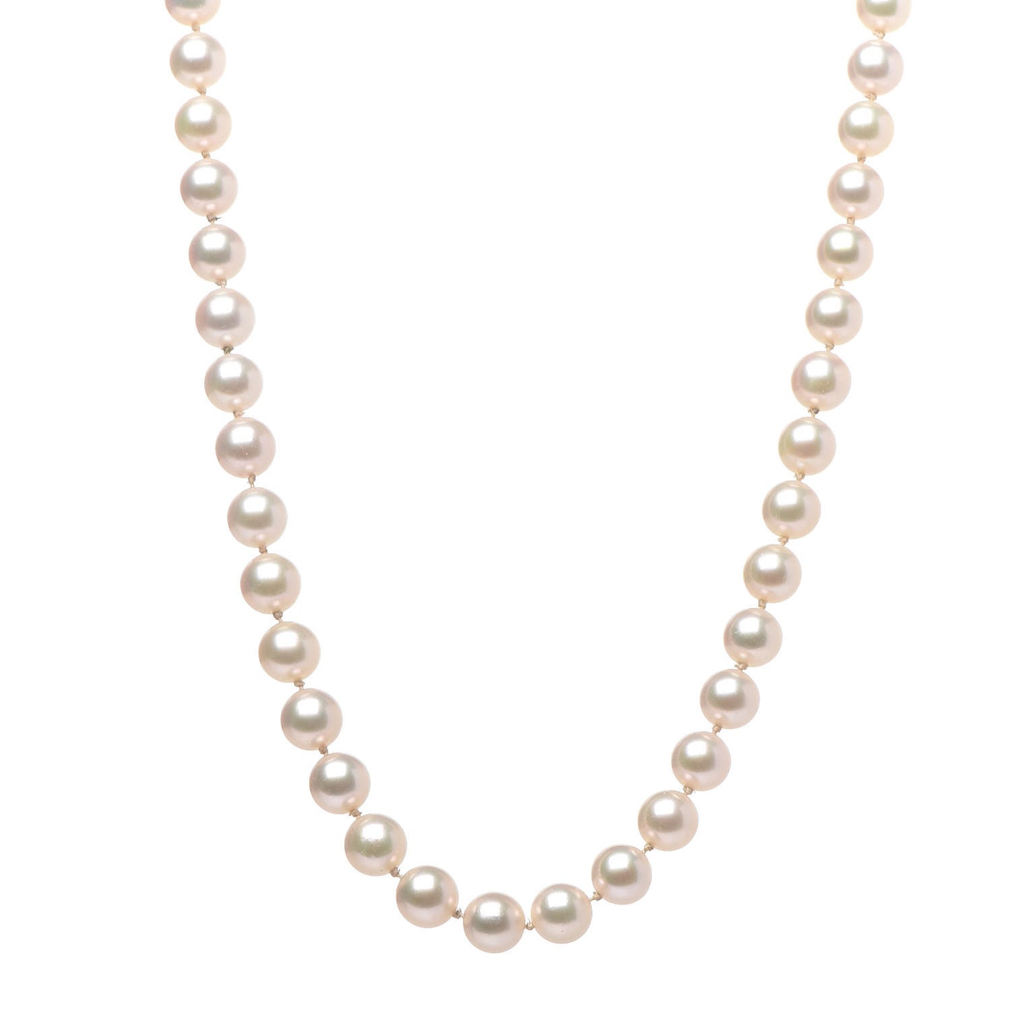 18K Yellow Gold Akoya Cultured Pearl 7-7.5mm Strand Necklace 16"