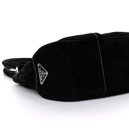 Prada Scamosciato Suede Buckle Shoulder Bag Black 7 of 9