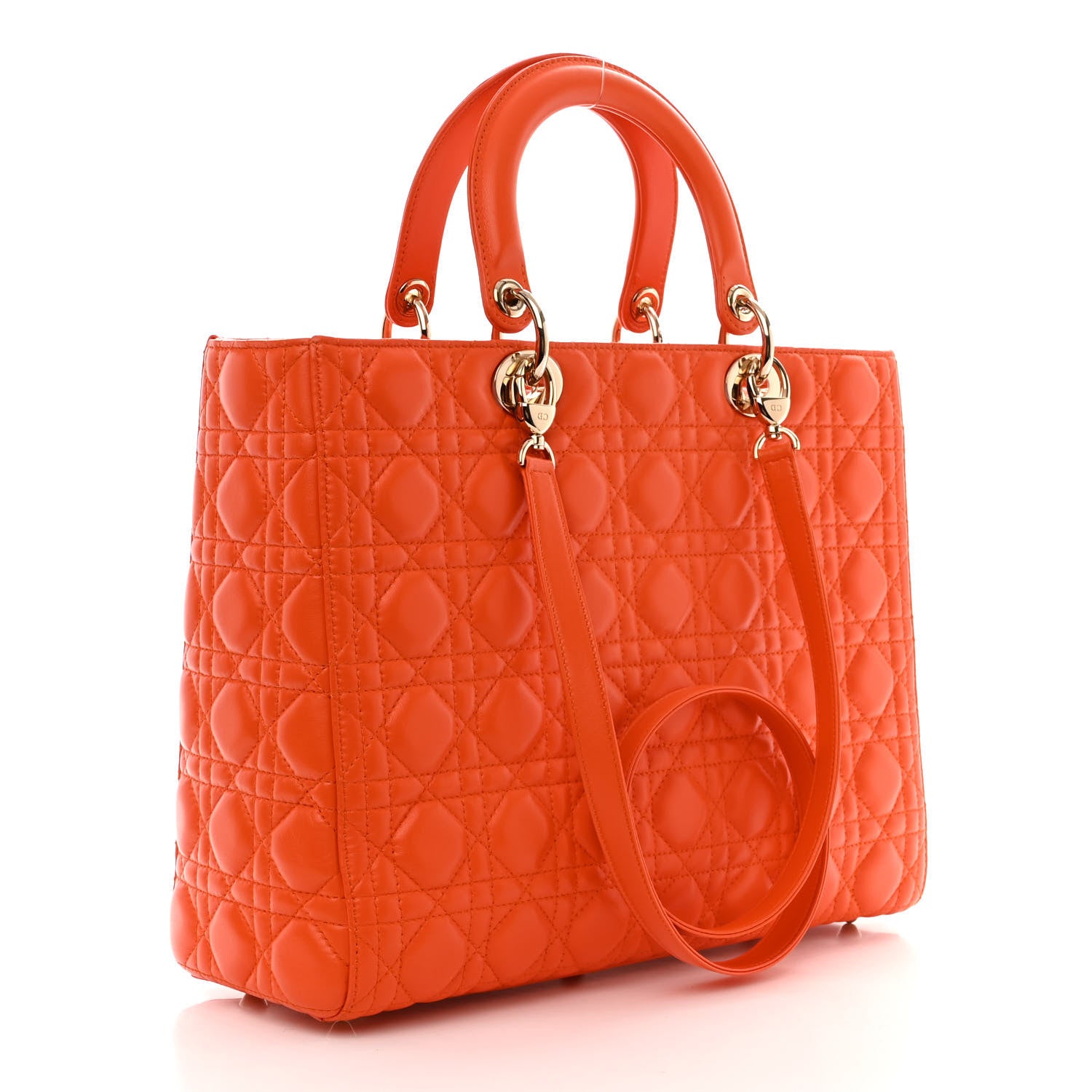 Christian Dior Lambskin Cannage Large Lady Dior Orange 3 of 12