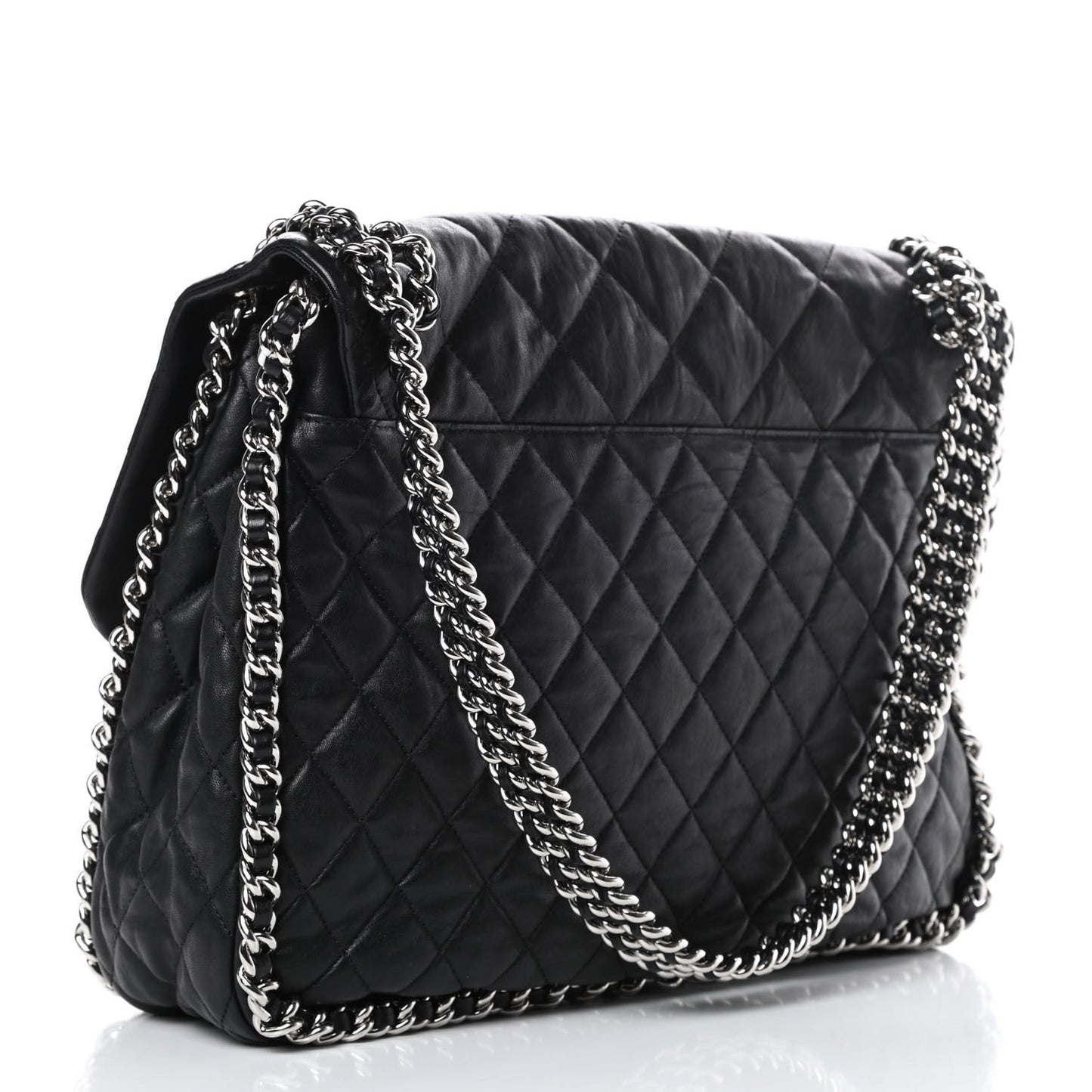Washed Lambskin Quilted Maxi Chain Around Flap Black