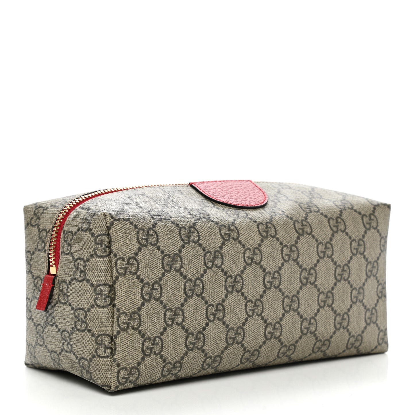Soft GG Supreme Monogram Calfskin Large Ophidia Cosmetic Case Beige Ebony Hibiscus Red
