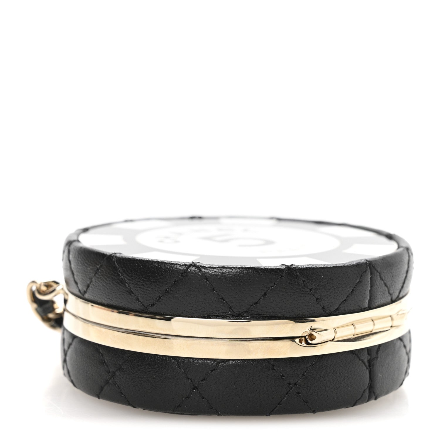Chanel Lambskin Enamel Quilted Round Poker Chip Clutch With Chain Black White 8 of 10