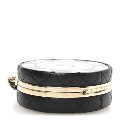 Chanel Lambskin Enamel Quilted Round Poker Chip Clutch With Chain Black White 8 of 10