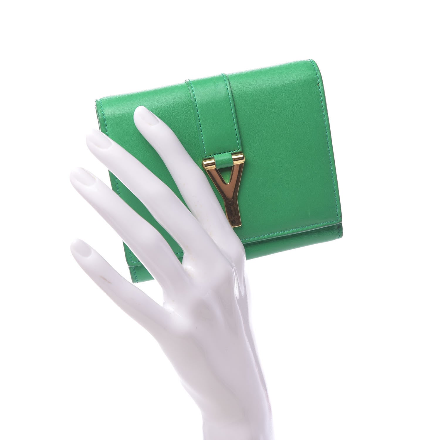 Saint Laurent Calfskin Classic Y Compact Wallet Green 2 of 9