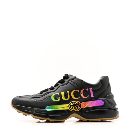 Gucci Calfskin Iridescent Logo Womens Rhyton Sneakers 37 Black 1 of 13