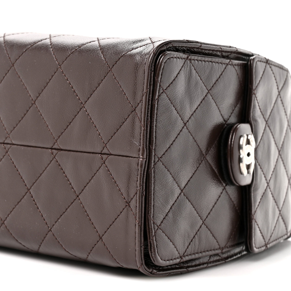 Shiny Crumpled Calfskin Quilted Small Chanel 25 Handbag Dark Brown