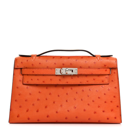 Hermes Ostrich Kelly Pochette Clutch Orange 1 of 11