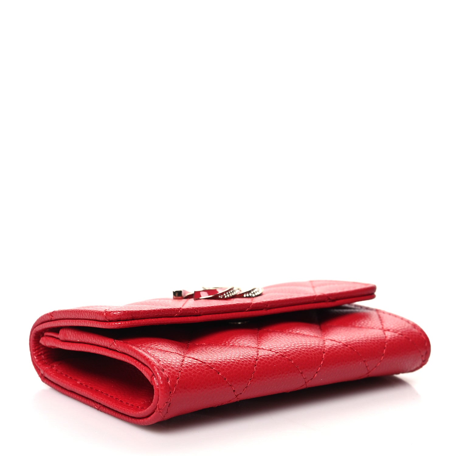 Chanel Caviar Quilted Crystal Enamel CC Flap Card Holder Red 4 of 11