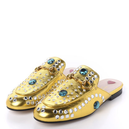 Gucci Metallic Nappa Crystal Womens Princetown Slippers 37.5 Gold 3 of 9