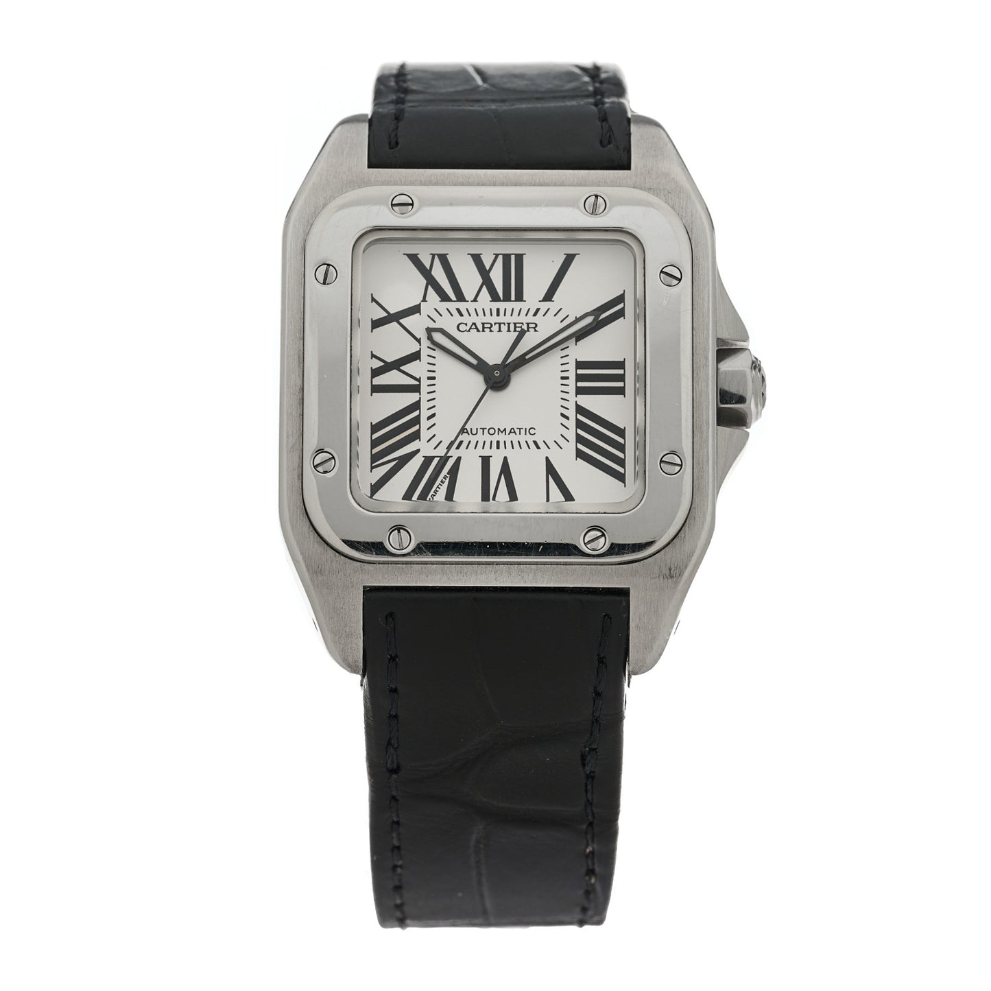 Stainless Steel Alligator 33mm Santos 100 Automatic Watch