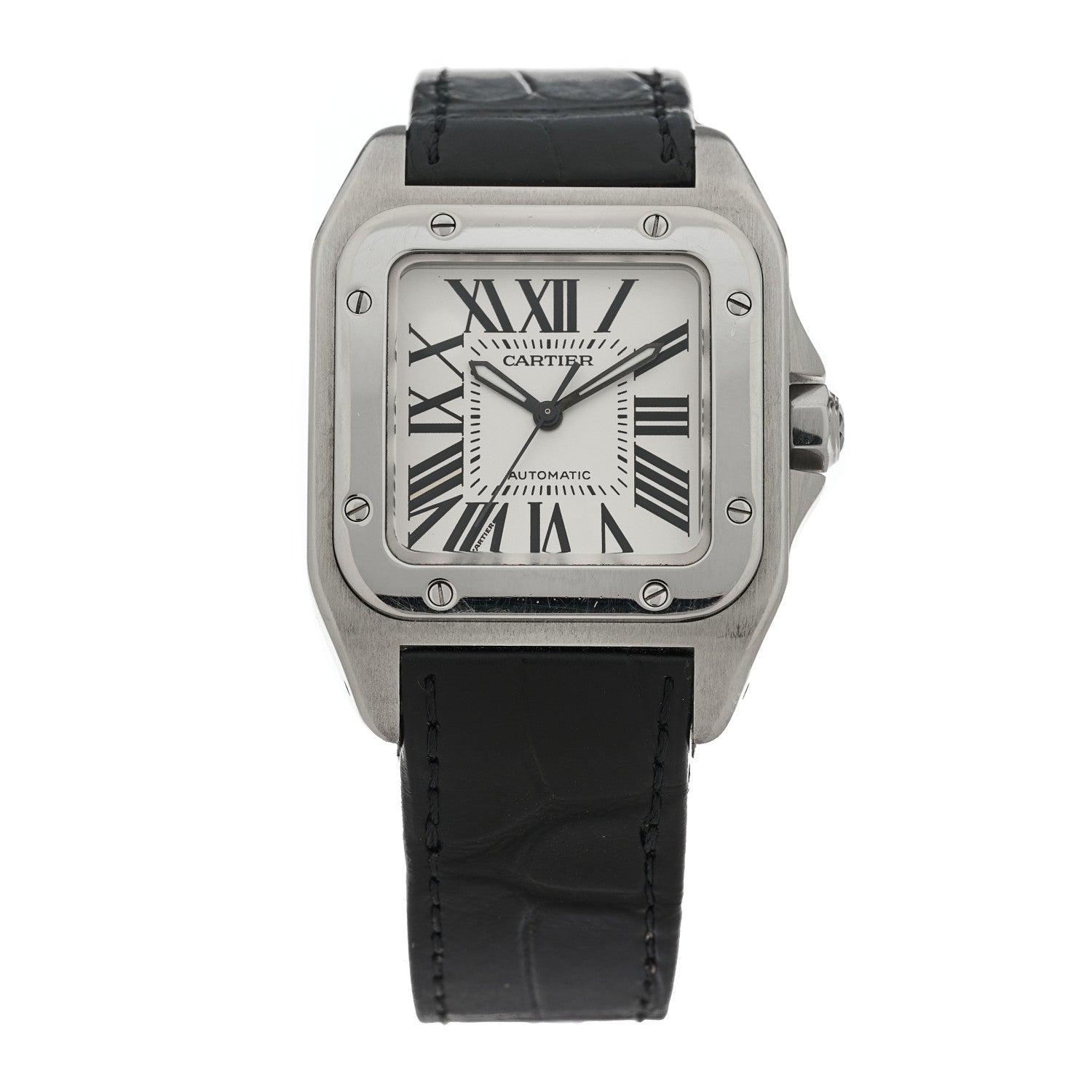 Cartier Stainless Steel Alligator 33mm Santos 100 Automatic Watch 1 of 4
