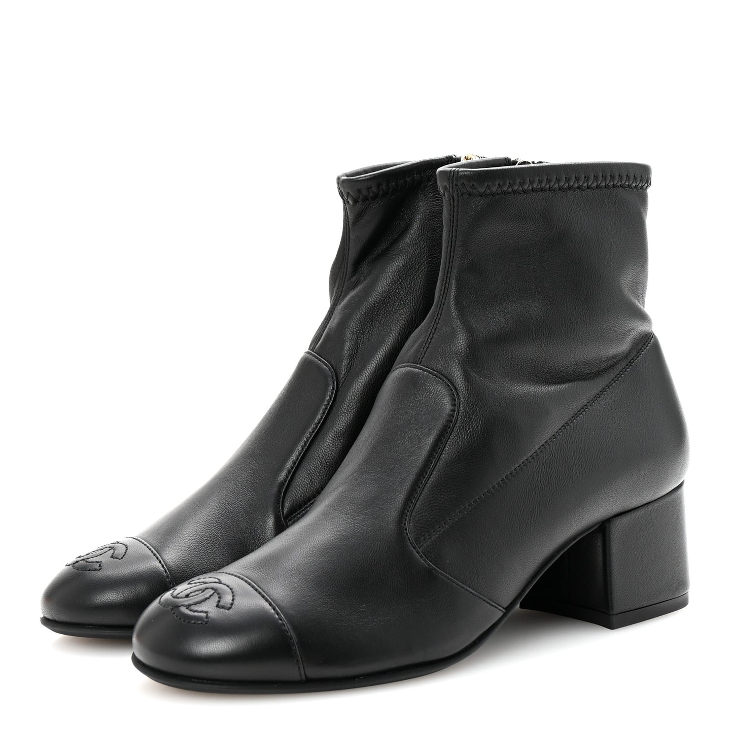 Stretch Lambskin Cap Toe CC Short Boots 35 Black