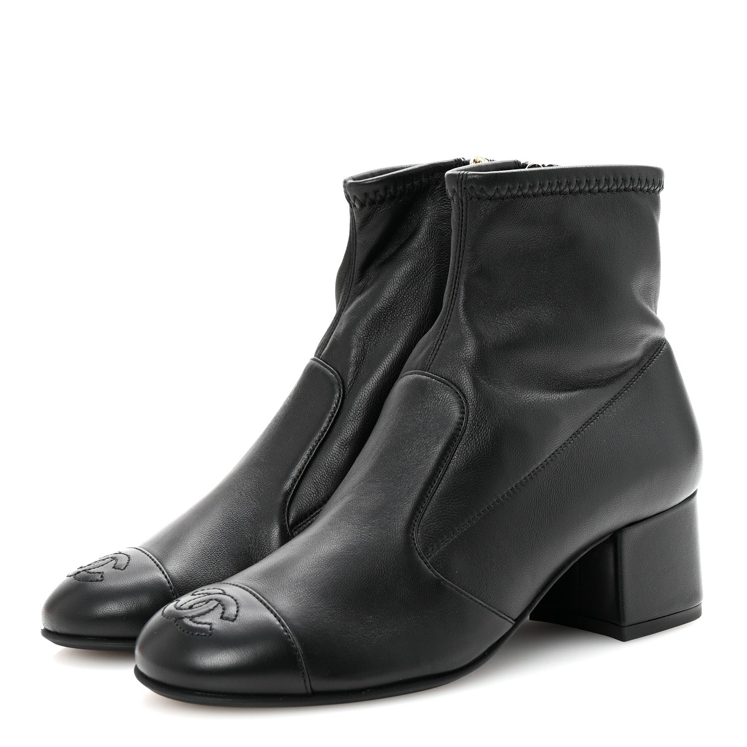 Chanel Stretch Lambskin Cap Toe CC Short Boots 35 Black 4 of 9