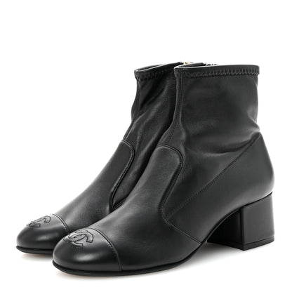 Chanel Stretch Lambskin Cap Toe CC Short Boots 35 Black 4 of 9