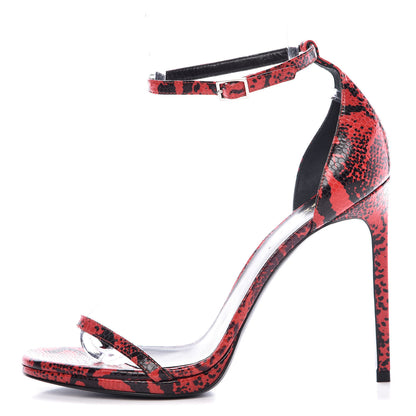 Saint Laurent Python Calfskin Embossed Jane 105 Ankle Strap Sandals 40 Red Black 1 of 8