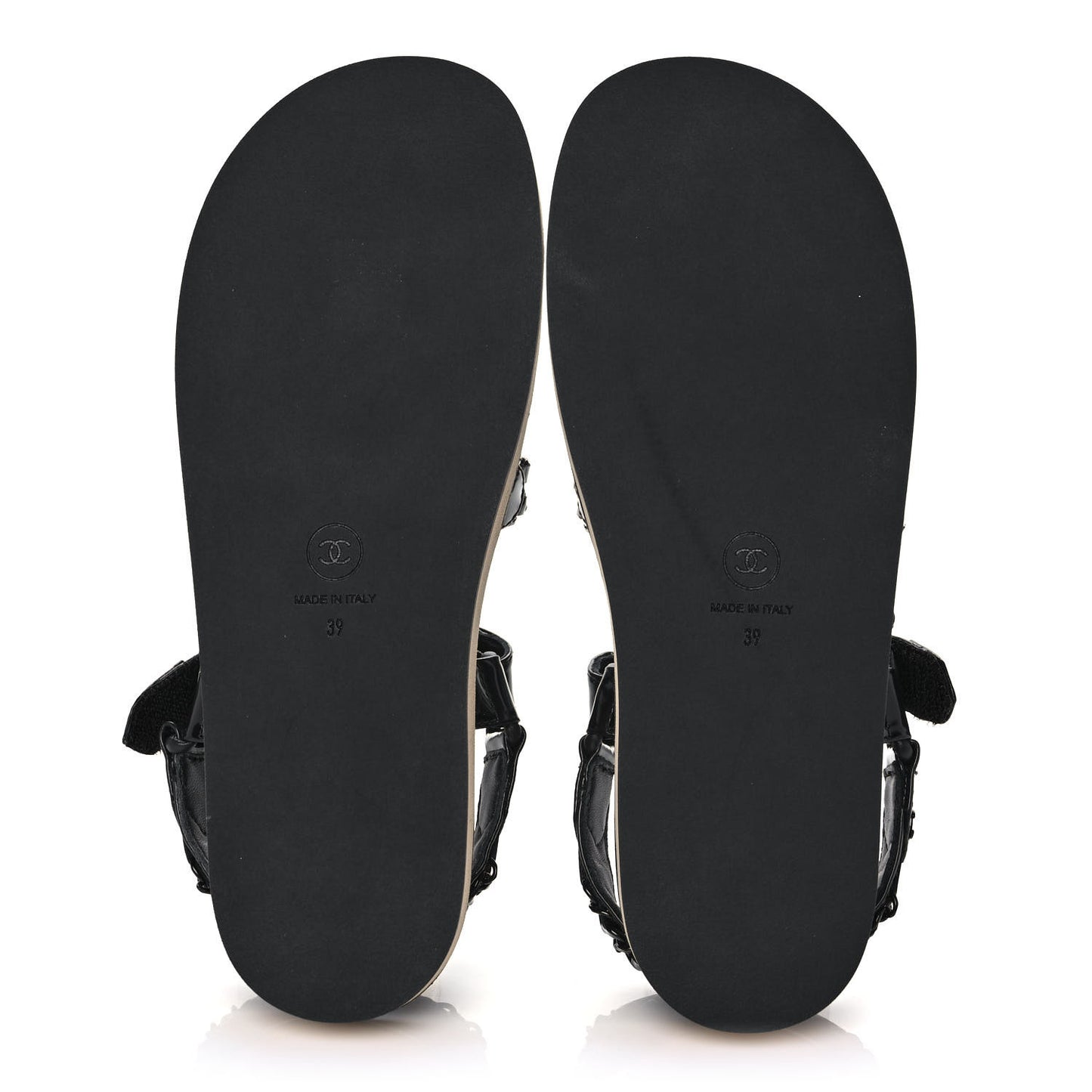 Laminated Goatskin Chain Sandals 39 Black