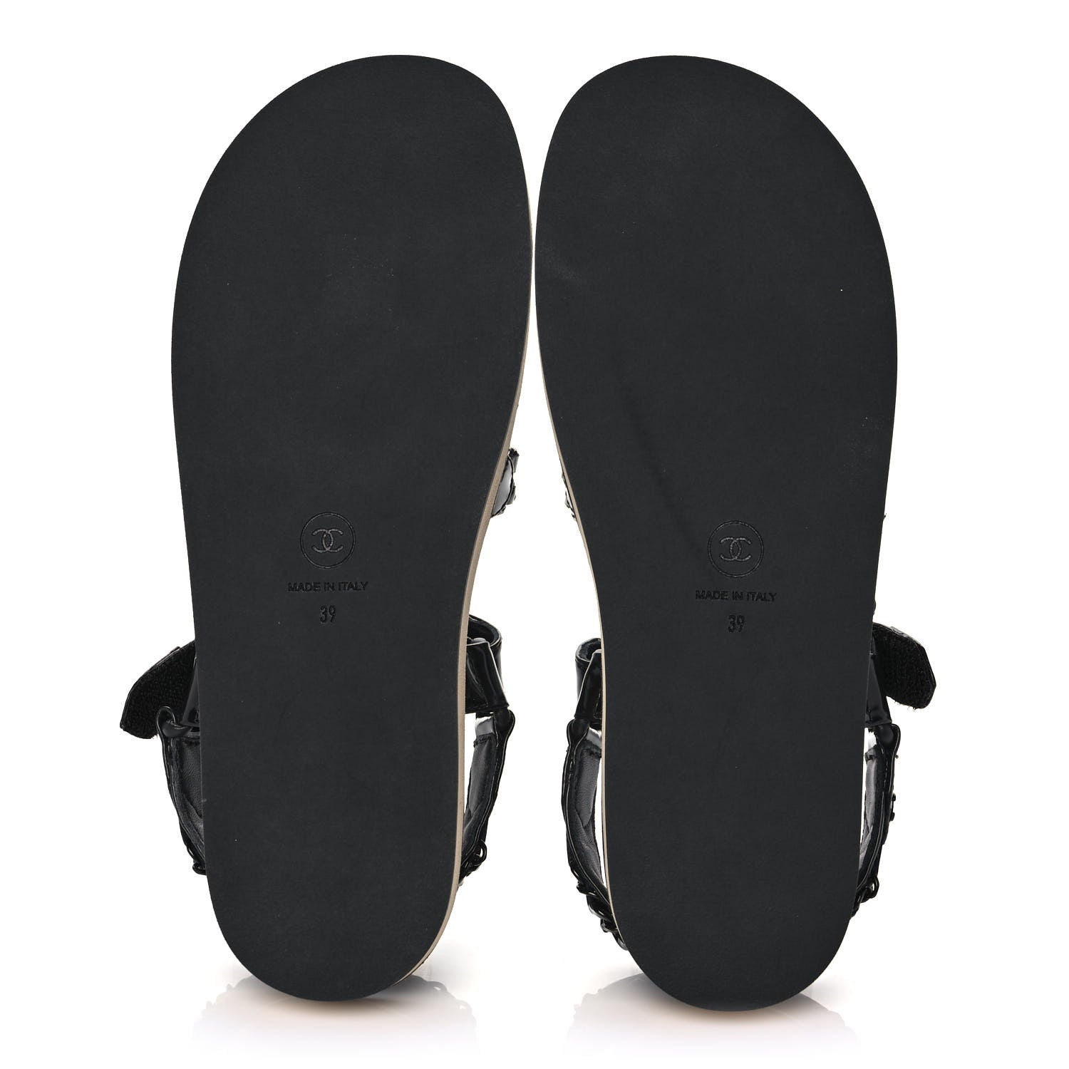Chanel Laminated Goatskin Chain Sandals 39 Black 5 of 9