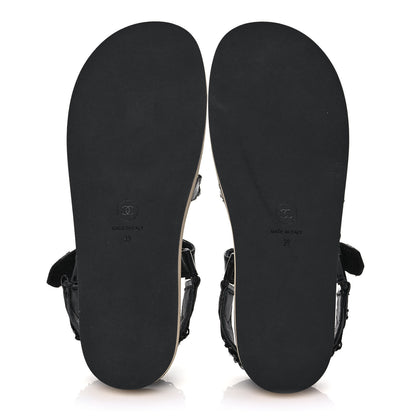 Chanel Laminated Goatskin Chain Sandals 39 Black 5 of 9