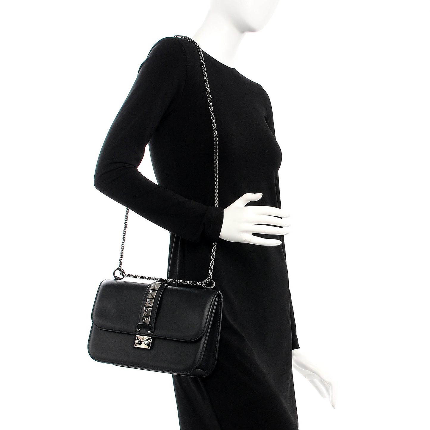 Vitello Medium Glam Lock Rockstud Flap Black