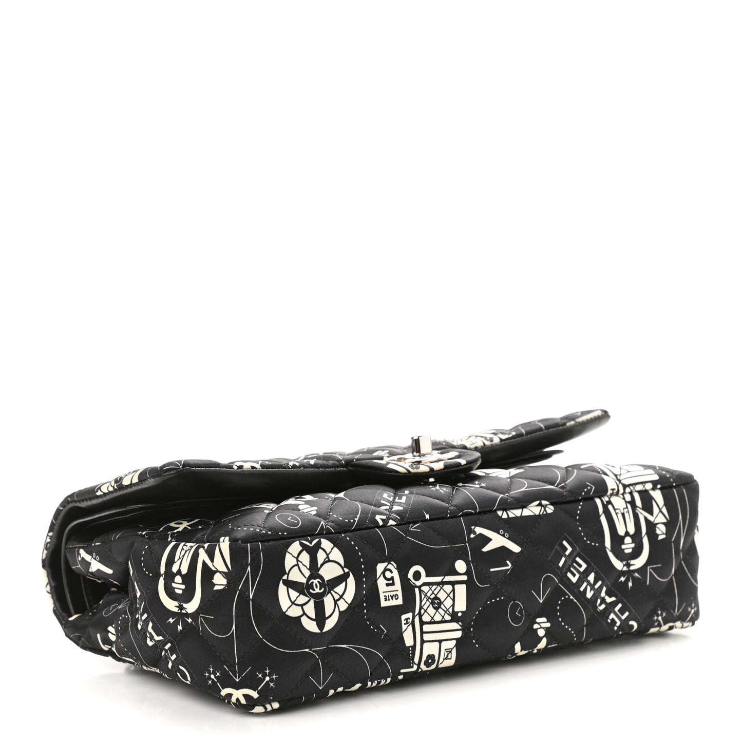Satin Airline Printed Medium Double Flap Black White