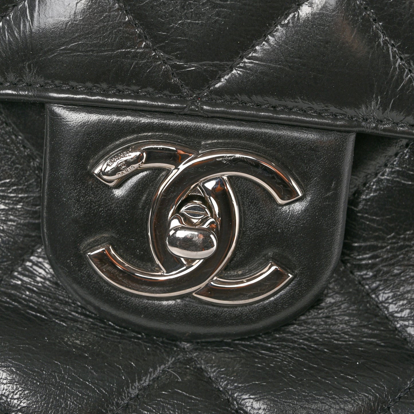 Glazed Calfskin Quilted Large CC Delivery Tote Black