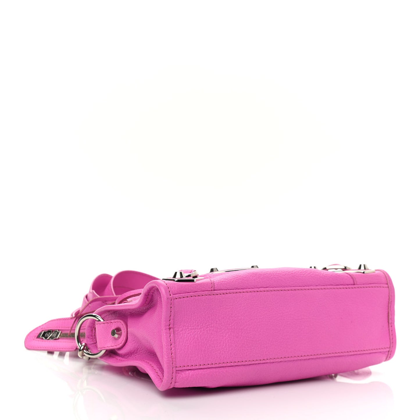 Chevre Silver Metallic Edge Hardware Mini City Rose Fluo