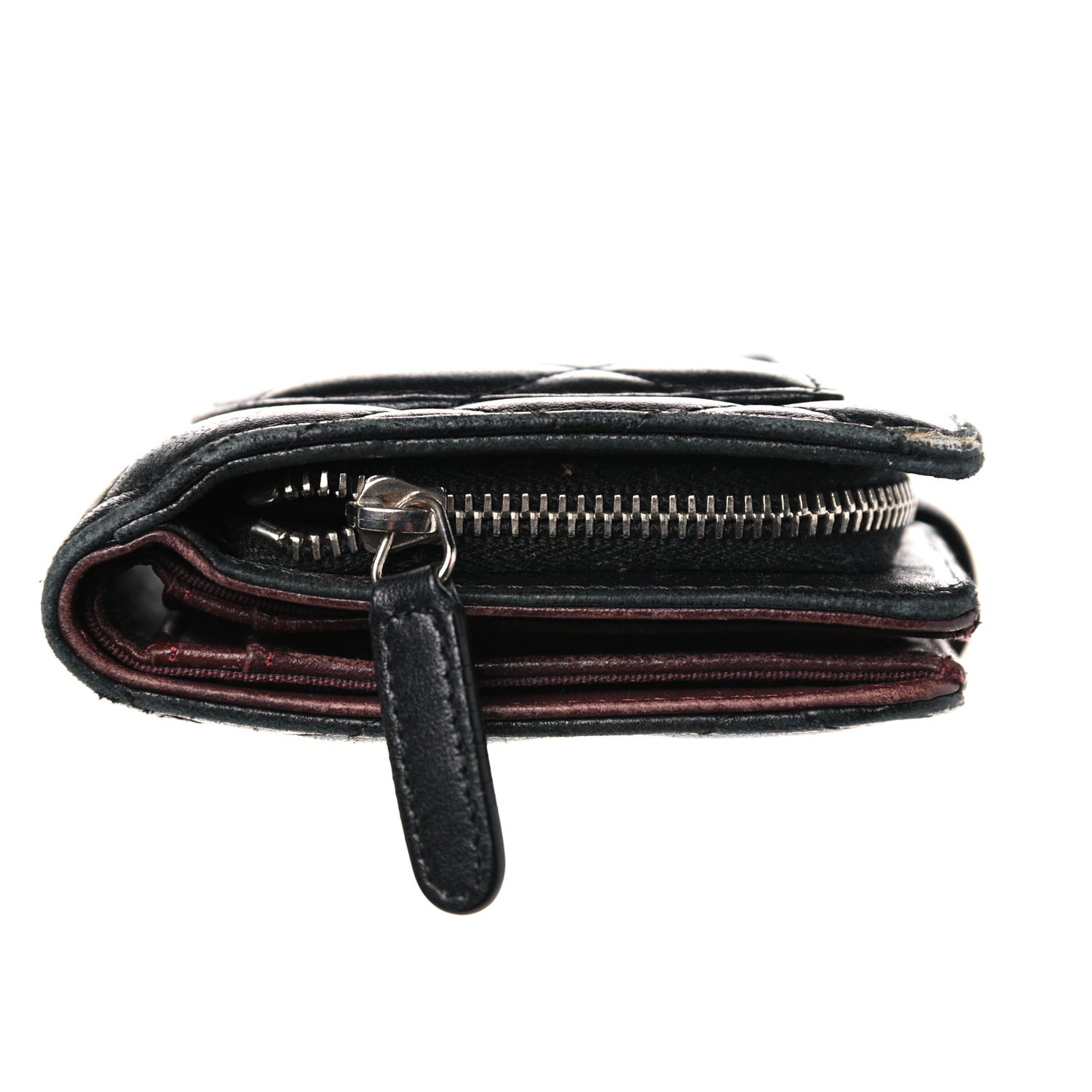 Lambskin Quilted Zipped Pocket Wallet Black
