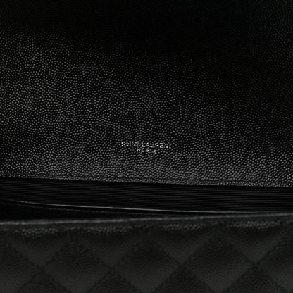 Saint Laurent Grain De Poudre Textured Mixed Matelasse Triquilt Medium Monogram Satchel Black 5 of 7