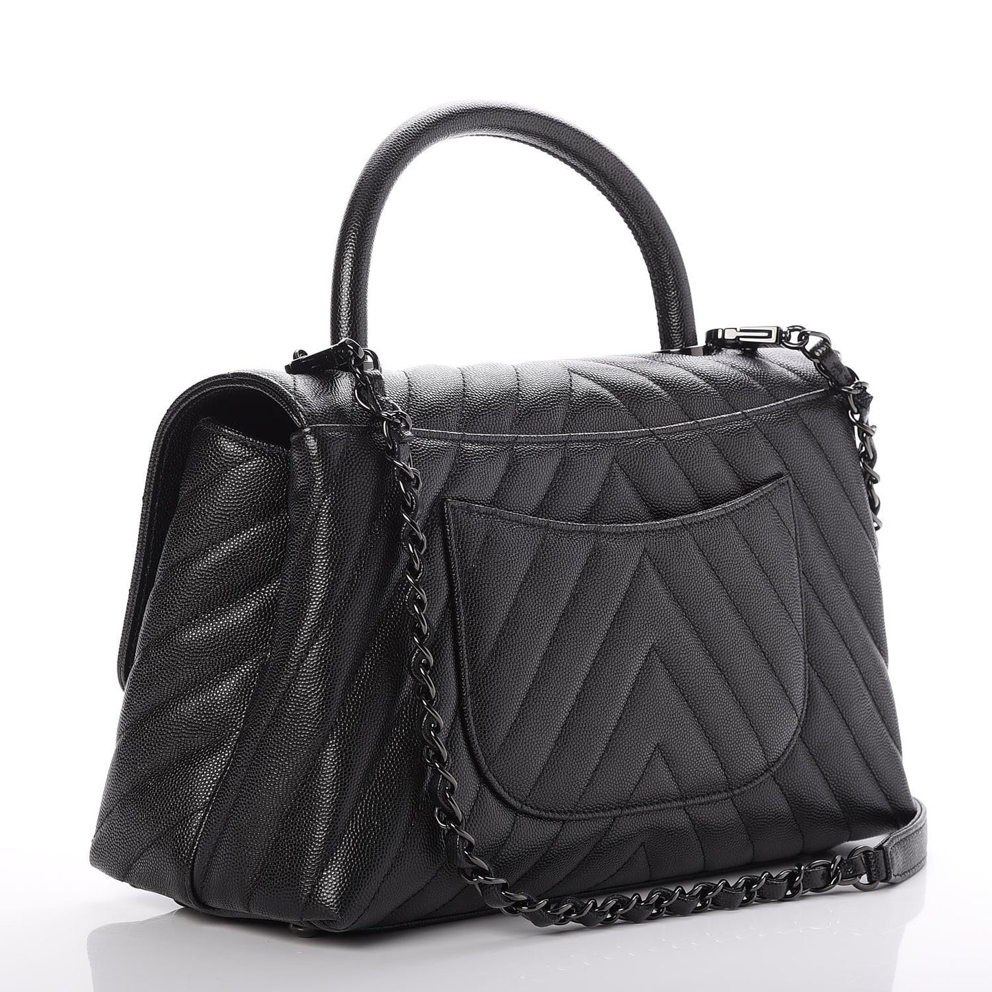 Caviar Chevron Quilted Small Coco Handle Flap So Black